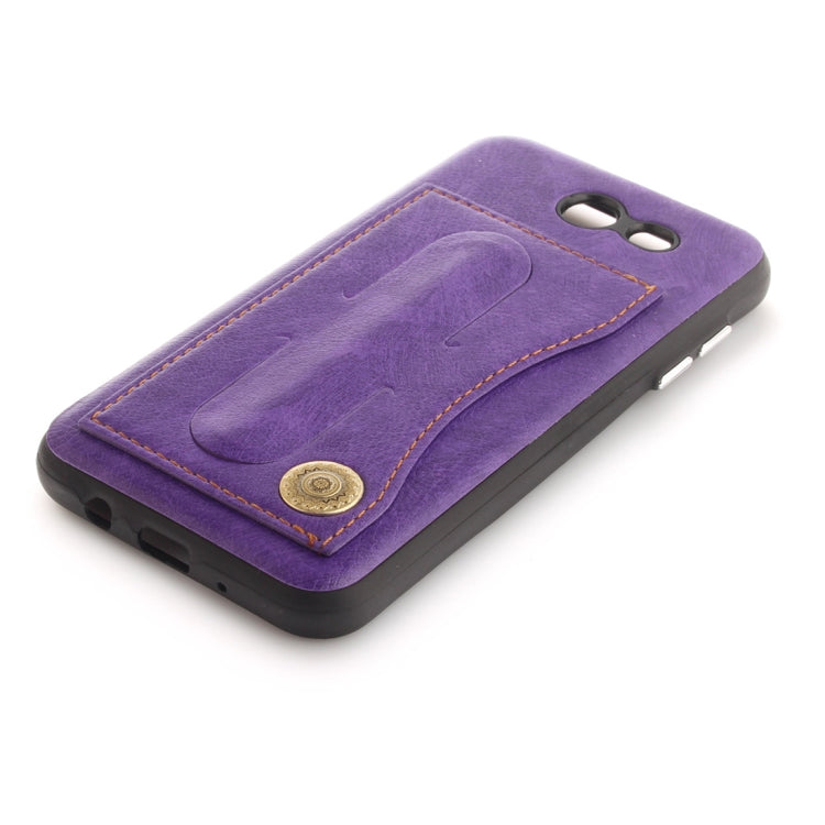 For Galaxy J3 (2016) / J320 ( US Version) TPU + Leather Pasted Litchi Texture Protective Back Case with Holder & Card Slots
