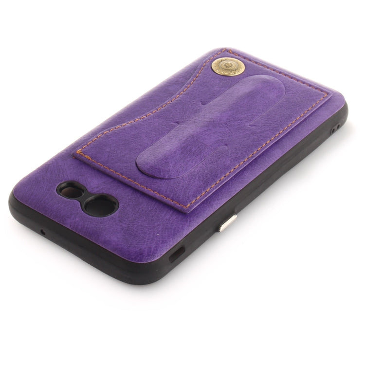 For Galaxy J3 (2016) / J320 ( US Version) TPU + Leather Pasted Litchi Texture Protective Back Case with Holder & Card Slots