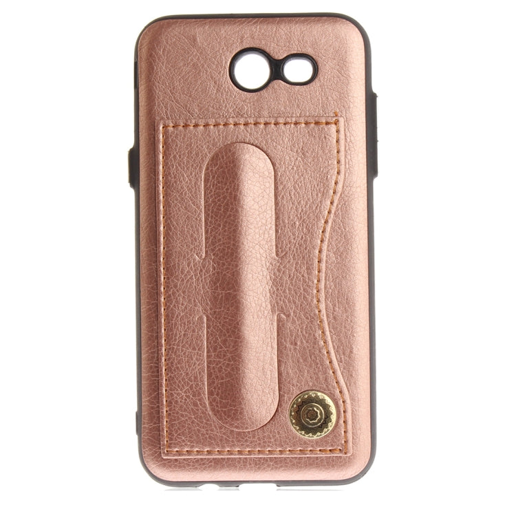 For Galaxy J3 (2016) / J320 ( US Version) TPU + Leather Pasted Litchi Texture Protective Back Case with Holder & Card Slots