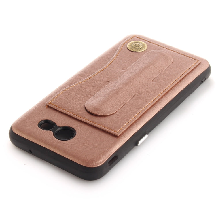 For Galaxy J3 (2016) / J320 ( US Version) TPU + Leather Pasted Litchi Texture Protective Back Case with Holder & Card Slots