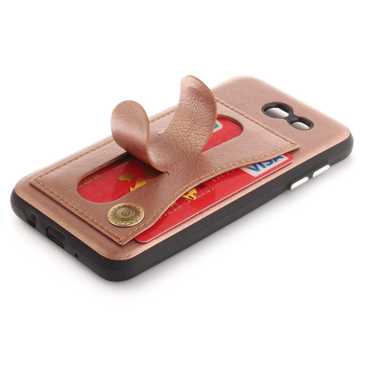 For Galaxy J3 (2016) / J320 ( US Version) TPU + Leather Pasted Litchi Texture Protective Back Case with Holder & Card Slots