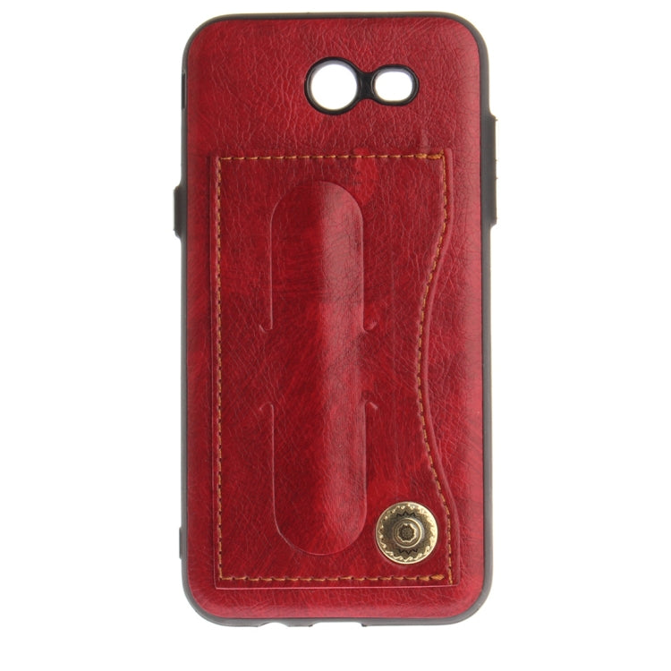 For Galaxy J3 (2016) / J320 ( US Version) TPU + Leather Pasted Litchi Texture Protective Back Case with Holder & Card Slots