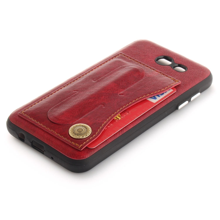 For Galaxy J3 (2016) / J320 ( US Version) TPU + Leather Pasted Litchi Texture Protective Back Case with Holder & Card Slots