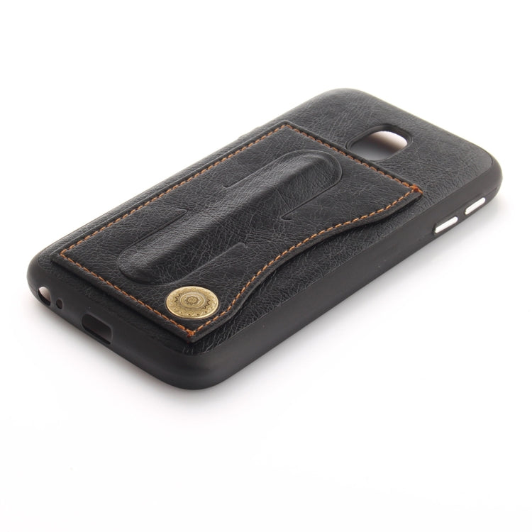 For Galaxy J3 (2017) / J330 ( EU Version) TPU + Leather Pasted Litchi Texture Protective Back Case with Holder & Card Slots