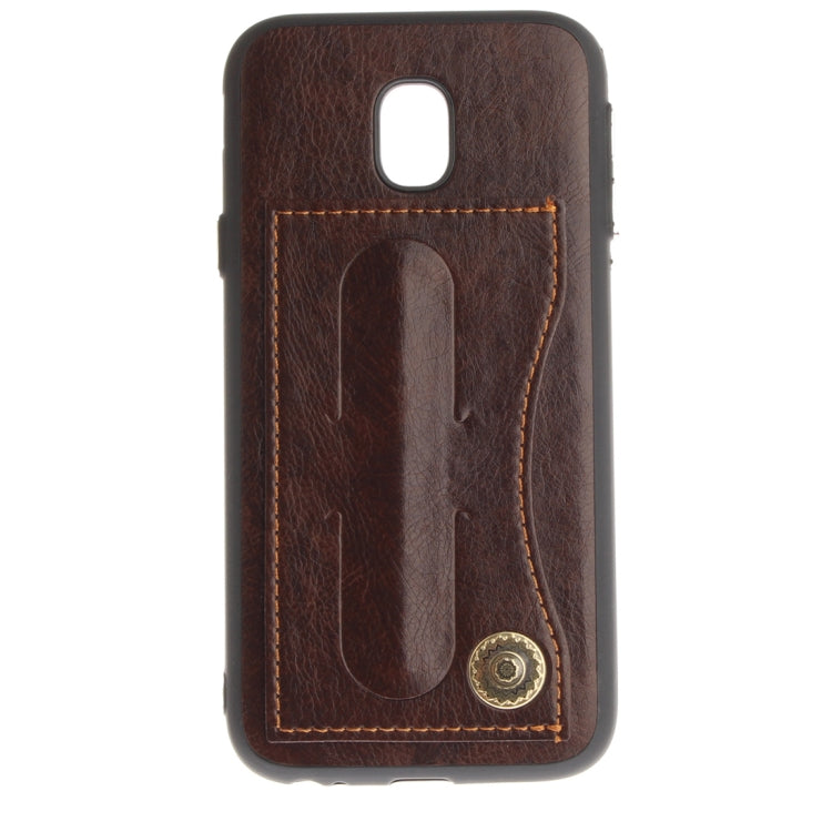 For Galaxy J3 (2017) / J330 ( EU Version) TPU + Leather Pasted Litchi Texture Protective Back Case with Holder & Card Slots