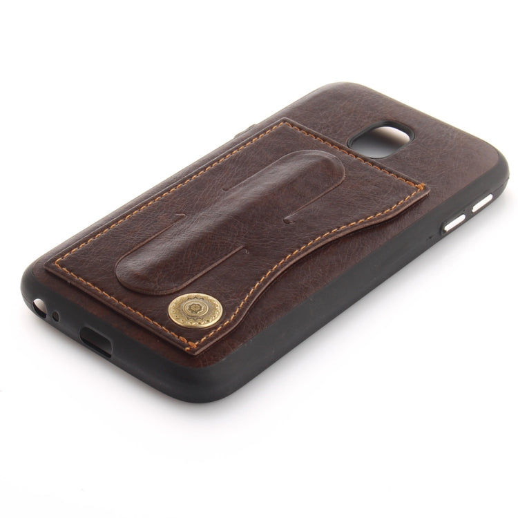 For Galaxy J3 (2017) / J330 ( EU Version) TPU + Leather Pasted Litchi Texture Protective Back Case with Holder & Card Slots