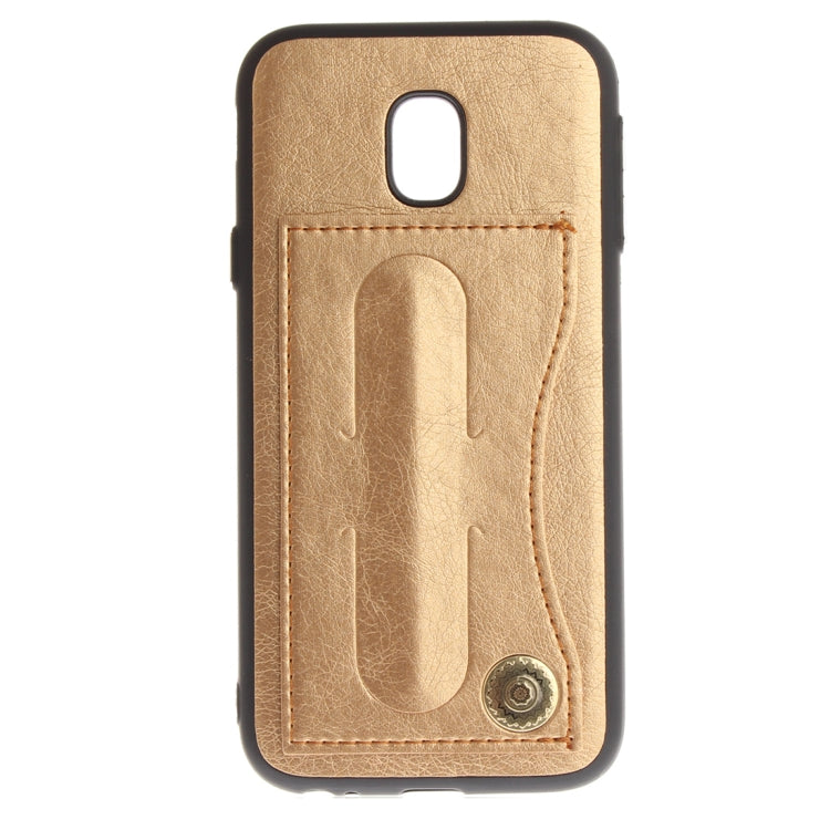 For Galaxy J3 (2017) / J330 ( EU Version) TPU + Leather Pasted Litchi Texture Protective Back Case with Holder & Card Slots