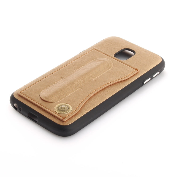 For Galaxy J3 (2017) / J330 ( EU Version) TPU + Leather Pasted Litchi Texture Protective Back Case with Holder & Card Slots