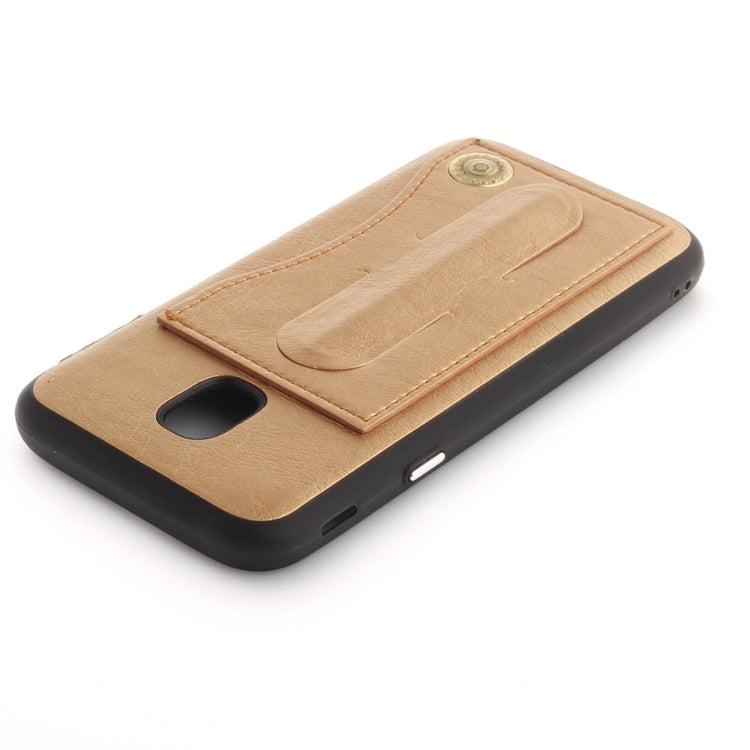 For Galaxy J3 (2017) / J330 ( EU Version) TPU + Leather Pasted Litchi Texture Protective Back Case with Holder & Card Slots