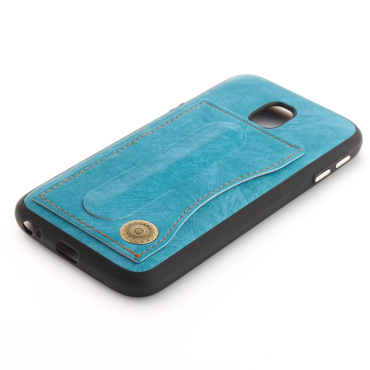 For Galaxy J3 (2017) / J330 ( EU Version) TPU + Leather Pasted Litchi Texture Protective Back Case with Holder & Card Slots