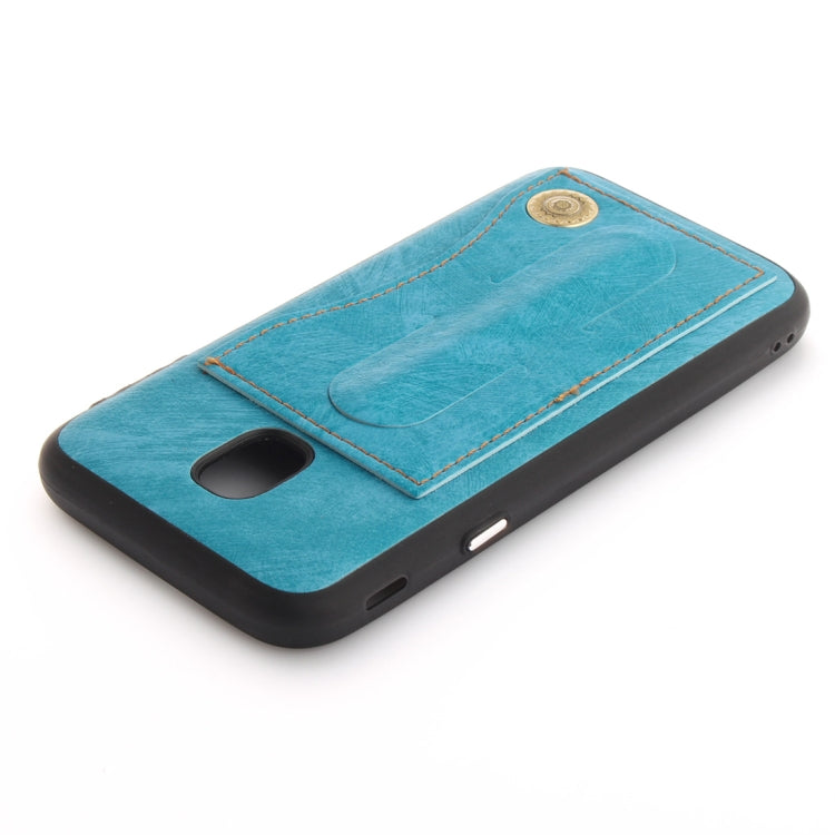 For Galaxy J3 (2017) / J330 ( EU Version) TPU + Leather Pasted Litchi Texture Protective Back Case with Holder & Card Slots
