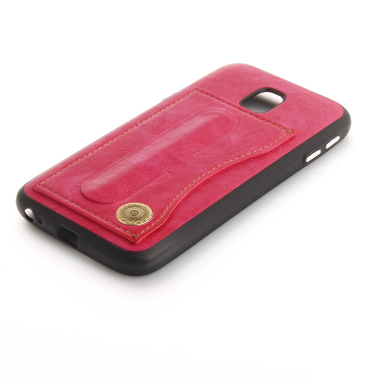 For Galaxy J3 (2017) / J330 ( EU Version) TPU + Leather Pasted Litchi Texture Protective Back Case with Holder & Card Slots
