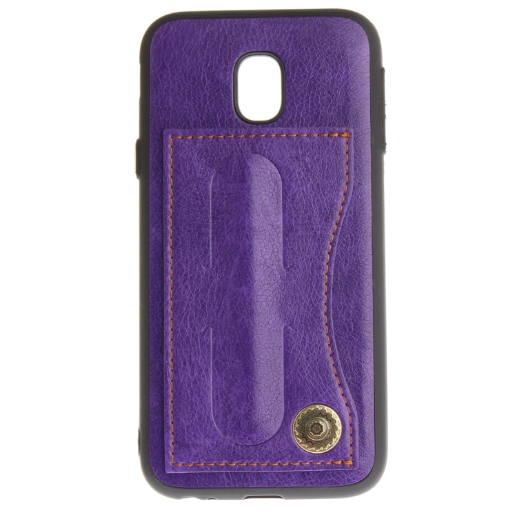 For Galaxy J3 (2017) / J330 ( EU Version) TPU + Leather Pasted Litchi Texture Protective Back Case with Holder & Card Slots