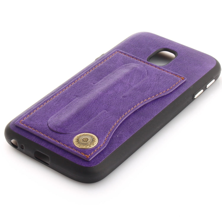 For Galaxy J3 (2017) / J330 ( EU Version) TPU + Leather Pasted Litchi Texture Protective Back Case with Holder & Card Slots
