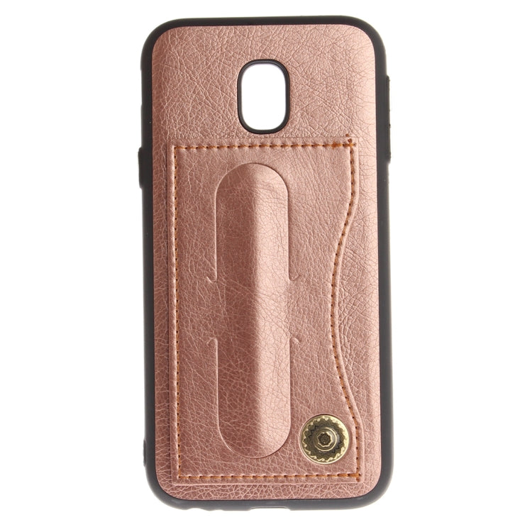 For Galaxy J3 (2017) / J330 ( EU Version) TPU + Leather Pasted Litchi Texture Protective Back Case with Holder & Card Slots