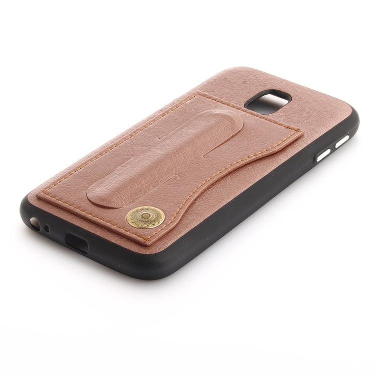 For Galaxy J3 (2017) / J330 ( EU Version) TPU + Leather Pasted Litchi Texture Protective Back Case with Holder & Card Slots