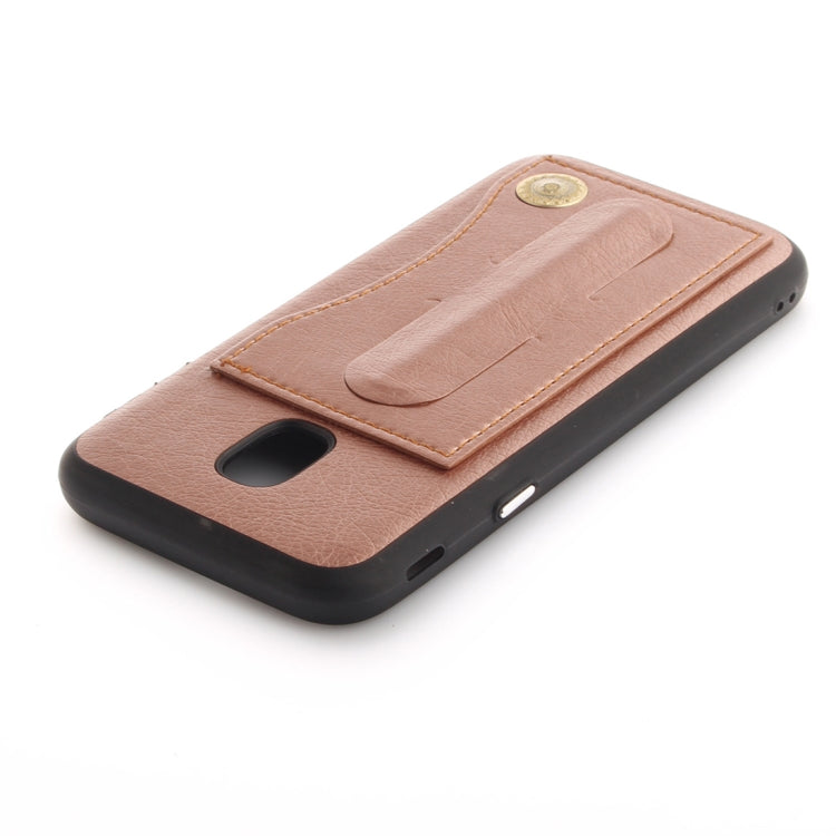 For Galaxy J3 (2017) / J330 ( EU Version) TPU + Leather Pasted Litchi Texture Protective Back Case with Holder & Card Slots