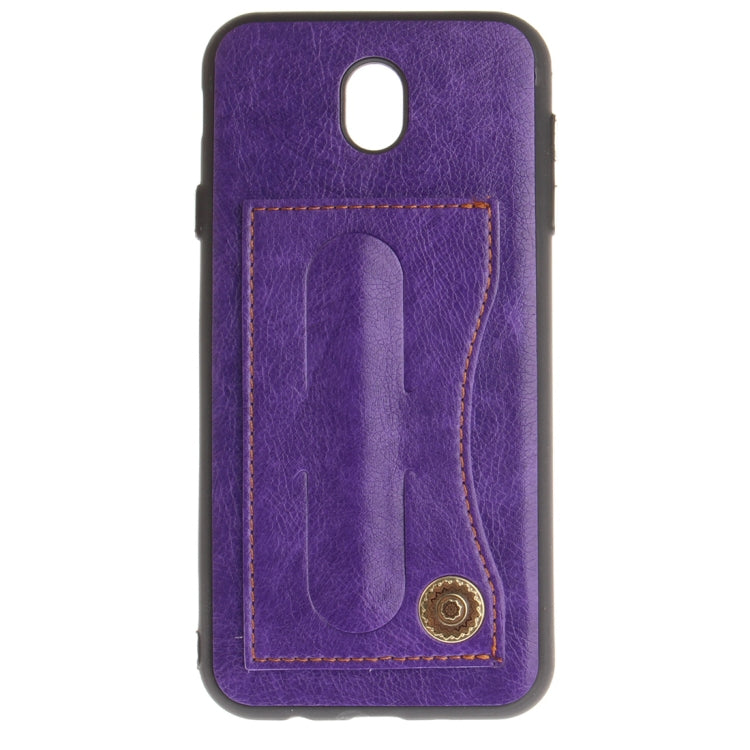 For Galaxy J5 (2017) / J530 (EU Version) TPU + Leather Pasted Litchi Texture Protective Back Case with Holder & Card Slots