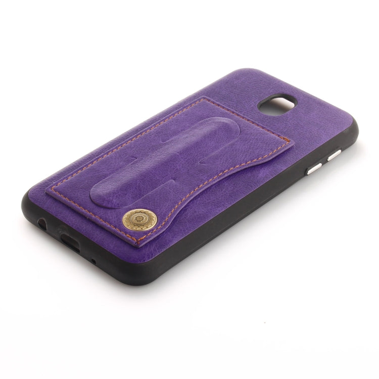 For Galaxy J5 (2017) / J530 (EU Version) TPU + Leather Pasted Litchi Texture Protective Back Case with Holder & Card Slots