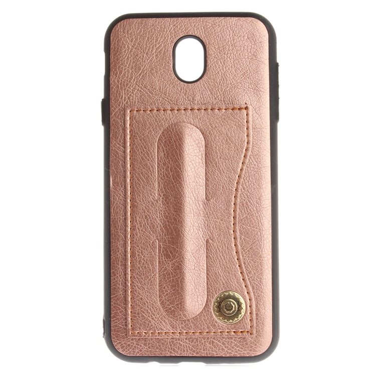 For Galaxy J5 (2017) / J530 (EU Version) TPU + Leather Pasted Litchi Texture Protective Back Case with Holder & Card Slots