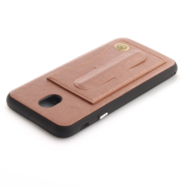 For Galaxy J5 (2017) / J530 (EU Version) TPU + Leather Pasted Litchi Texture Protective Back Case with Holder & Card Slots