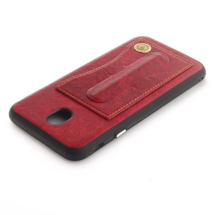 For Galaxy J5 (2017) / J530 (EU Version) TPU + Leather Pasted Litchi Texture Protective Back Case with Holder & Card Slots