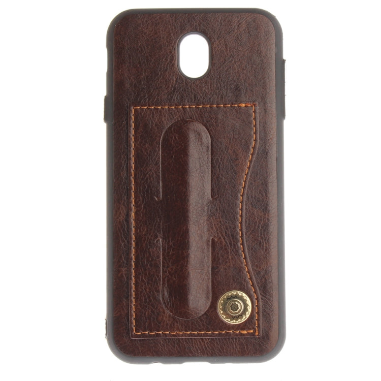 For Galaxy J7 (2017) / J730 (EU Version) TPU + Leather Pasted Litchi Texture Protective Back Case with Holder & Card Slots