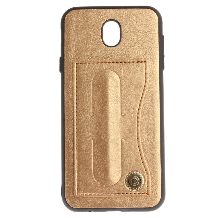 For Galaxy J7 (2017) / J730 (EU Version) TPU + Leather Pasted Litchi Texture Protective Back Case with Holder & Card Slots