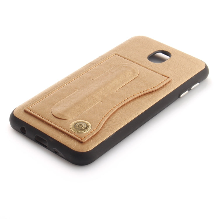 For Galaxy J7 (2017) / J730 (EU Version) TPU + Leather Pasted Litchi Texture Protective Back Case with Holder & Card Slots
