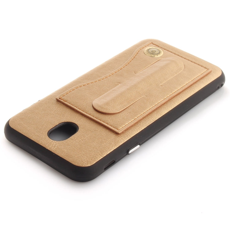 For Galaxy J7 (2017) / J730 (EU Version) TPU + Leather Pasted Litchi Texture Protective Back Case with Holder & Card Slots
