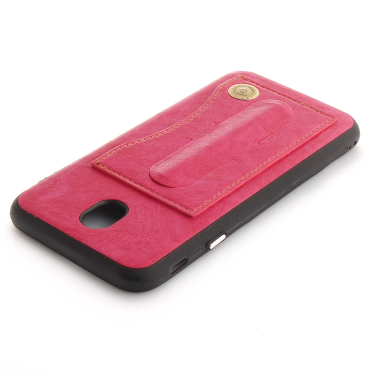 For Galaxy J7 (2017) / J730 (EU Version) TPU + Leather Pasted Litchi Texture Protective Back Case with Holder & Card Slots
