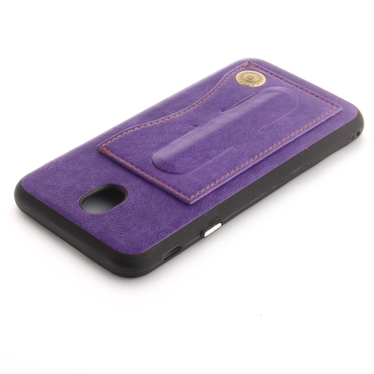 For Galaxy J7 (2017) / J730 (EU Version) TPU + Leather Pasted Litchi Texture Protective Back Case with Holder & Card Slots