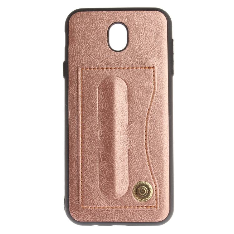 For Galaxy J7 (2017) / J730 (EU Version) TPU + Leather Pasted Litchi Texture Protective Back Case with Holder & Card Slots
