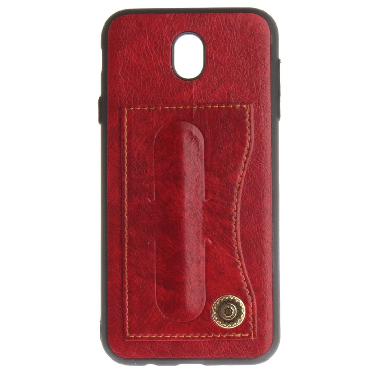 For Galaxy J7 (2017) / J730 (EU Version) TPU + Leather Pasted Litchi Texture Protective Back Case with Holder & Card Slots
