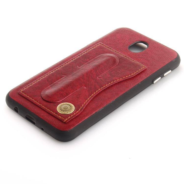For Galaxy J7 (2017) / J730 (EU Version) TPU + Leather Pasted Litchi Texture Protective Back Case with Holder & Card Slots