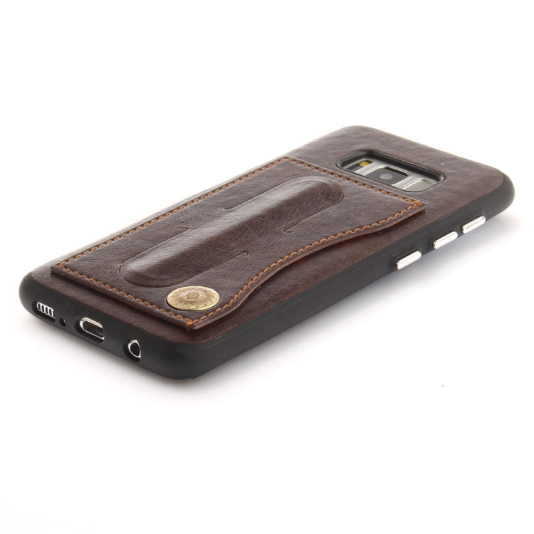For Galaxy S8+ TPU + Leather Pasted Litchi Texture Protective Back Case with Holder & Card Slots