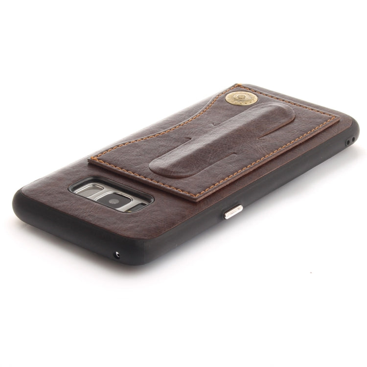For Galaxy S8+ TPU + Leather Pasted Litchi Texture Protective Back Case with Holder & Card Slots