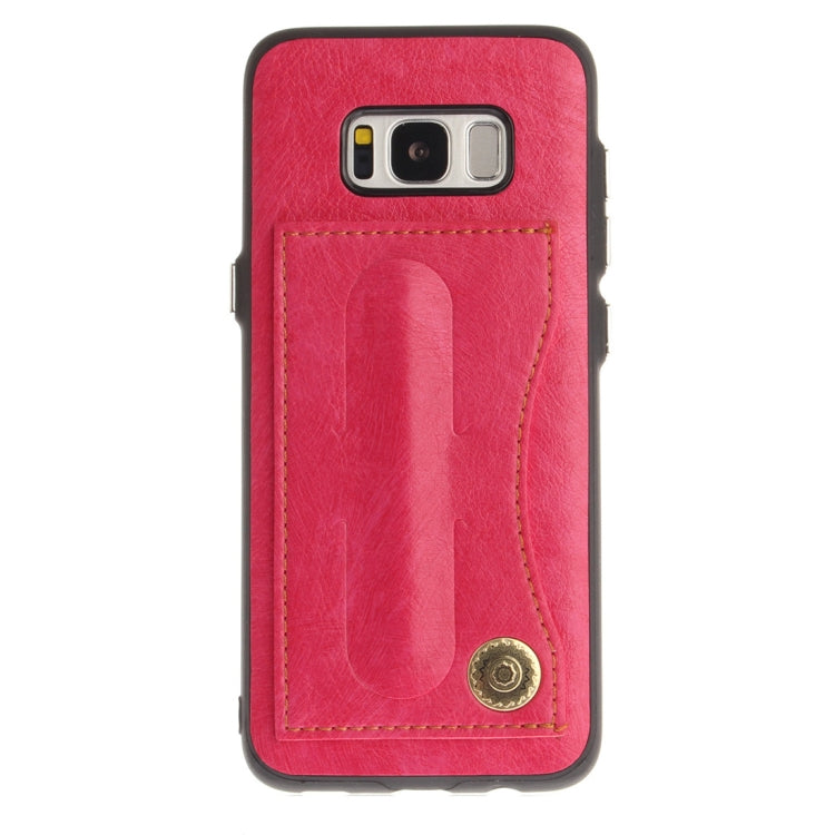 For Galaxy S8+ TPU + Leather Pasted Litchi Texture Protective Back Case with Holder & Card Slots