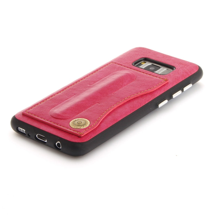 For Galaxy S8+ TPU + Leather Pasted Litchi Texture Protective Back Case with Holder & Card Slots