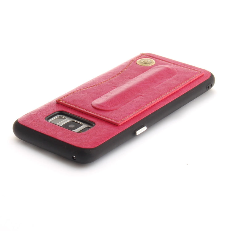For Galaxy S8+ TPU + Leather Pasted Litchi Texture Protective Back Case with Holder & Card Slots
