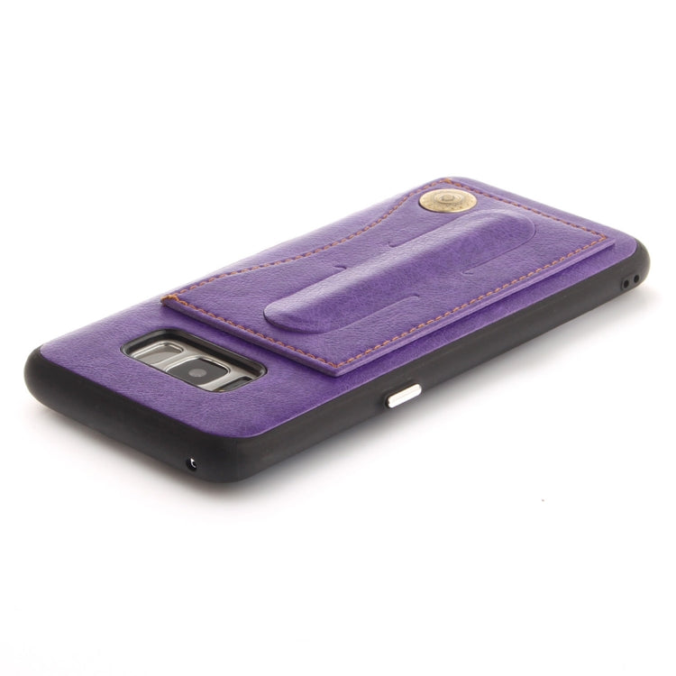 For Galaxy S8+ TPU + Leather Pasted Litchi Texture Protective Back Case with Holder & Card Slots