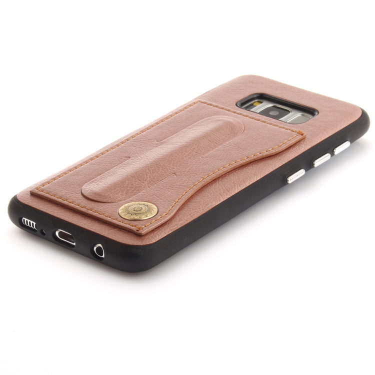 For Galaxy S8+ TPU + Leather Pasted Litchi Texture Protective Back Case with Holder & Card Slots