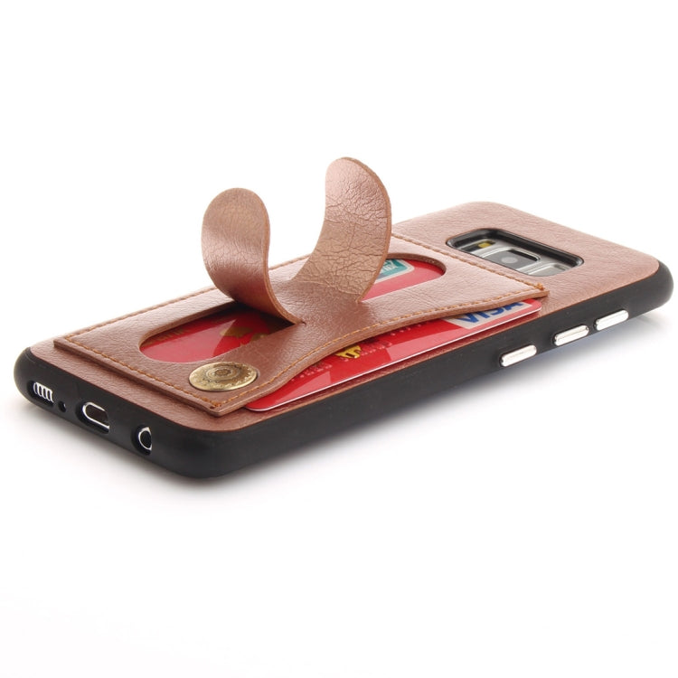 For Galaxy S8+ TPU + Leather Pasted Litchi Texture Protective Back Case with Holder & Card Slots