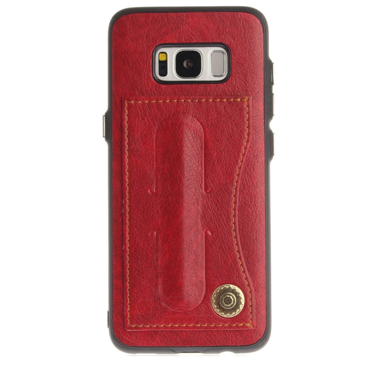 For Galaxy S8+ TPU + Leather Pasted Litchi Texture Protective Back Case with Holder & Card Slots