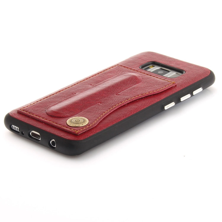 For Galaxy S8+ TPU + Leather Pasted Litchi Texture Protective Back Case with Holder & Card Slots