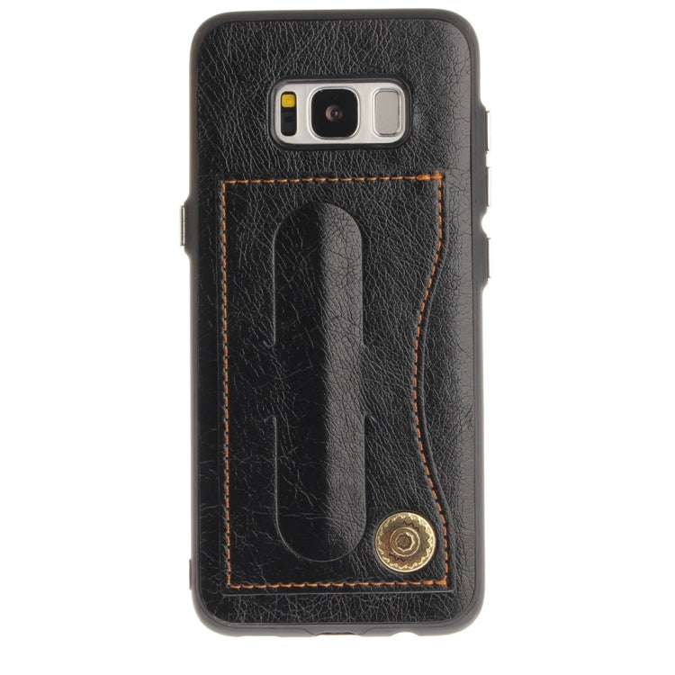For Galaxy S8 TPU + Leather Pasted Litchi Texture Protective Back Case with Holder & Card Slots