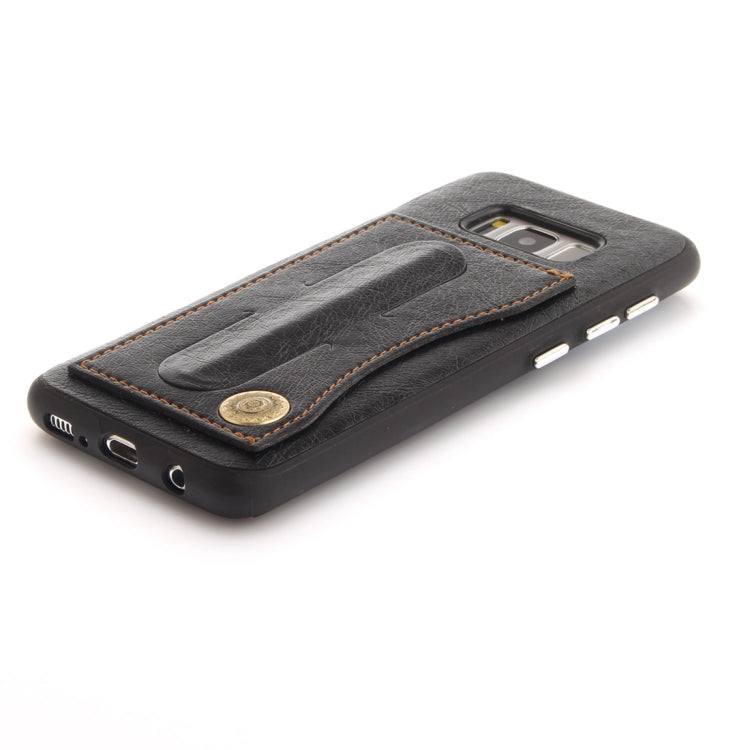 For Galaxy S8 TPU + Leather Pasted Litchi Texture Protective Back Case with Holder & Card Slots
