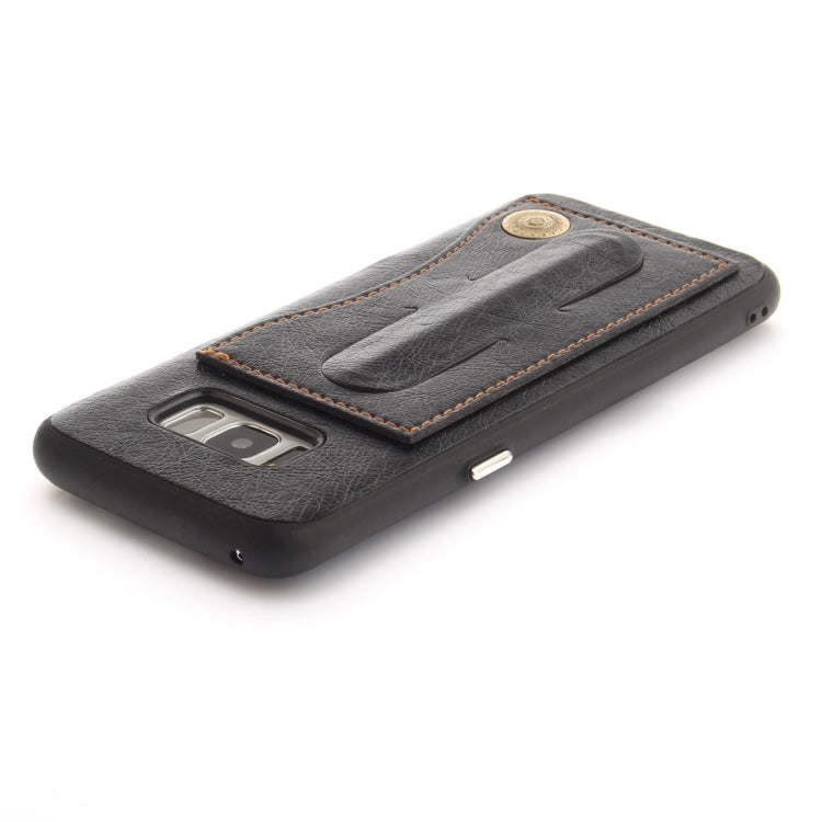 For Galaxy S8 TPU + Leather Pasted Litchi Texture Protective Back Case with Holder & Card Slots