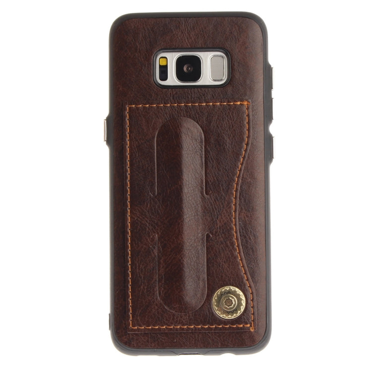 For Galaxy S8 TPU + Leather Pasted Litchi Texture Protective Back Case with Holder & Card Slots