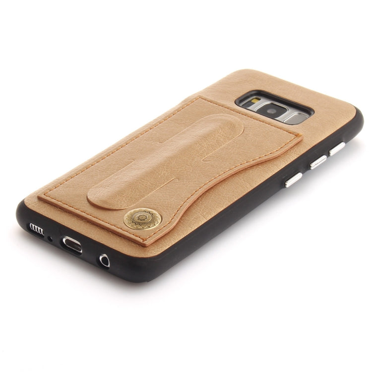 For Galaxy S8 TPU + Leather Pasted Litchi Texture Protective Back Case with Holder & Card Slots